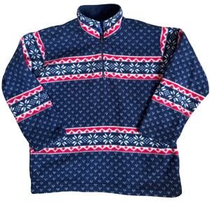 Vintage Bugle Boy Snowflake Mock Neck Quarter Zip Fleece Size Medium